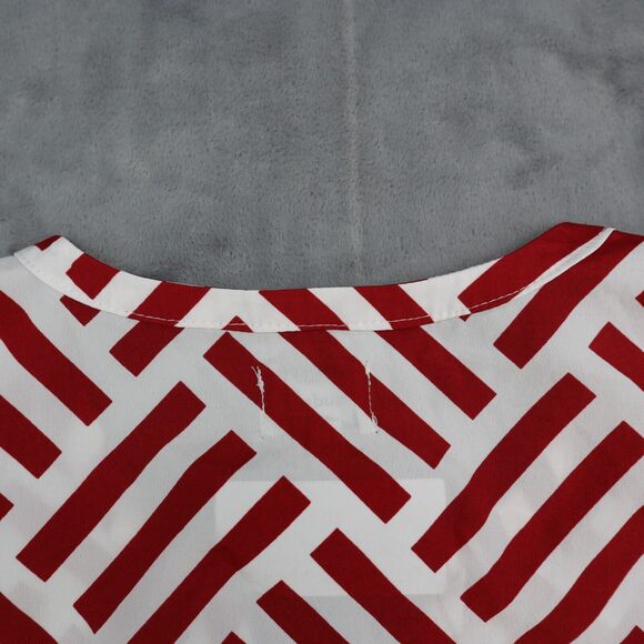 Mud Pie Shirt Womens M Red White Sleeveless Button Polyester Geometric Blouse - Picture 13 of 16